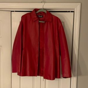 Beverly Hills Red Lightweight Zipper Leather Jacket Size XL